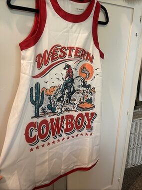 White & Red Western Cowboy Graphic Tank Dress